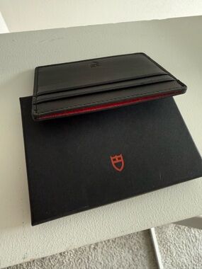 Tudor Black Leather Card Holder/Sleeve with Red Trim